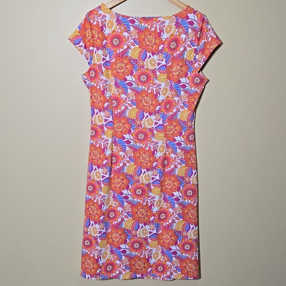 Talbots‎ Effortless Jersey Knit Side Tie Dress Size L Botanical Citrus Vacation - Picture 11 of 14